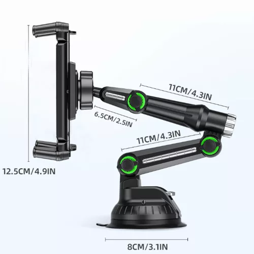 Techsuit - Autós tartó TabbyX (ST1) Tablet/Phone, Hajlítható, 360° Állíthatóság, Univerzális - Black