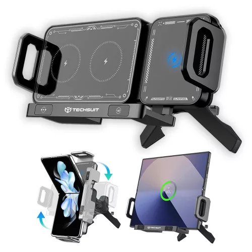 Techsuit - Premium Autós tartó vezeték nélküli töltéssel ModoDock (SW1) - Szellőzőrácsra, 90° Intelligent forgás, 15W - Black