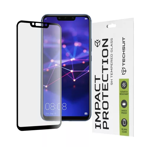 Techsuit - 111D Full Cover / Full Glue üvegfólia - Huawei Mate 20 Lite / Nova 3 / Nova 3i / P Smart Plus - Fekete széllel