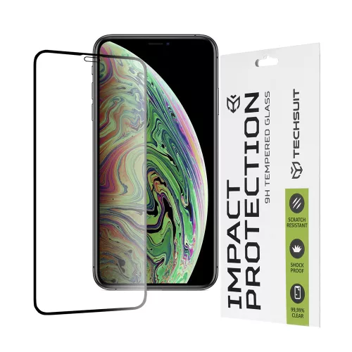 Techsuit - 111D Full Cover / Full Glue üvegfólia - iPhone X / iPhone XS / iPhone 11 Pro - Fekete széllel