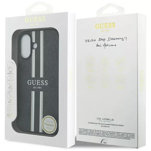 Guess - Keménytok 4G Nyomott Csíkos MagSafe (GUHMP17SP4RPSK) - iPhone 17 - Fekete