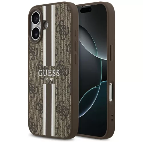 Guess - Keménytok 4G Nyomott Csíkos MagSafe (GUHMP17SP4RPSW) - iPhone 17 - Barna