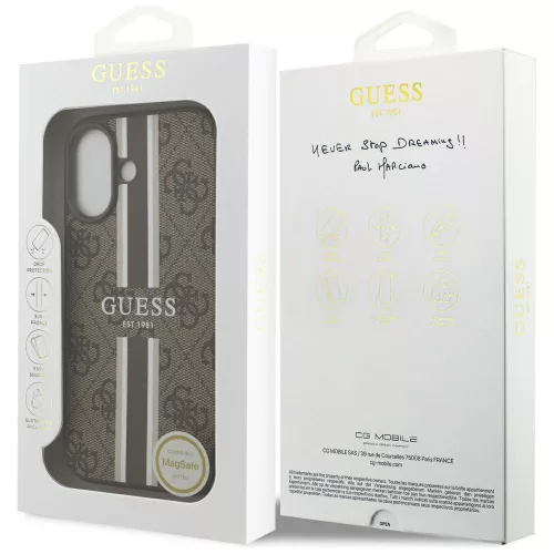 Guess - Keménytok 4G Nyomott Csíkos MagSafe (GUHMP17SP4RPSW) - iPhone 17 - Barna