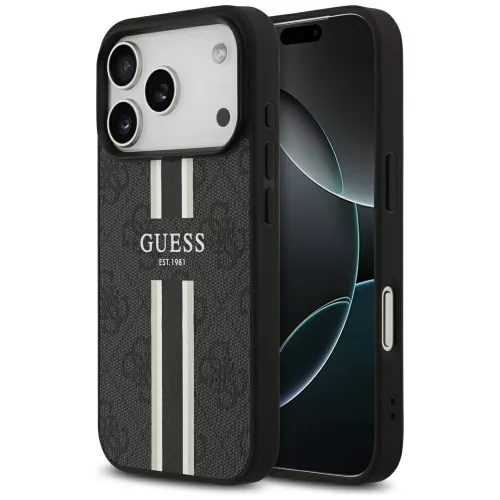Guess - Keménytok 4G Nyomott Csíkos MagSafe (GUHMP17LP4RPSK) - iPhone 17 Pro - Fekete