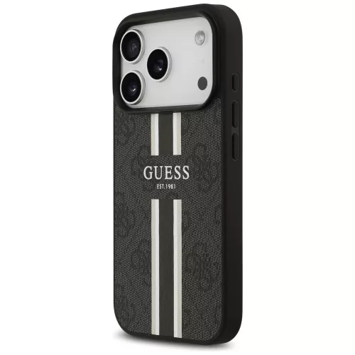 Guess - Keménytok 4G Nyomott Csíkos MagSafe (GUHMP17LP4RPSK) - iPhone 17 Pro - Fekete