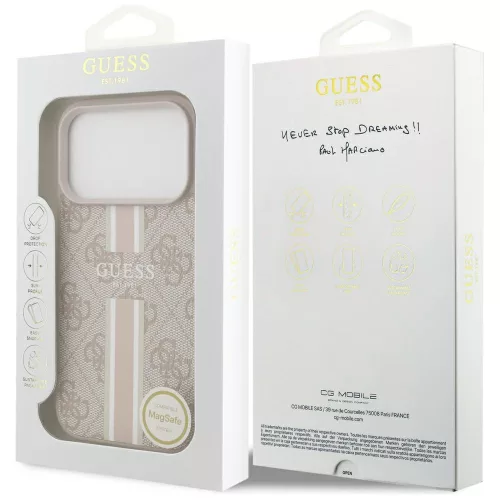 Guess - Keménytok 4G Nyomott Csíkos MagSafe (GUHMP17LP4RPSP) - iPhone 17 Pro - Rózsaszín