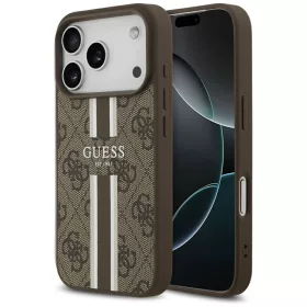   Guess - Keménytok 4G Nyomott Csíkos MagSafe (GUHMP17LP4RPSW) - iPhone 17 Pro - Barna