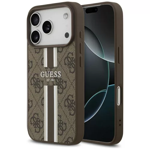 Guess - Keménytok 4G Nyomott Csíkos MagSafe (GUHMP17LP4RPSW) - iPhone 17 Pro - Barna