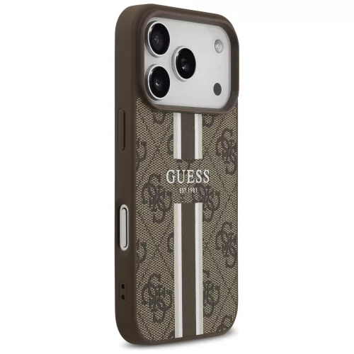 Guess - Keménytok 4G Nyomott Csíkos MagSafe (GUHMP17LP4RPSW) - iPhone 17 Pro - Barna