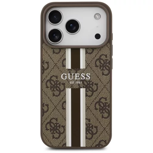 Guess - Keménytok 4G Nyomott Csíkos MagSafe (GUHMP17LP4RPSW) - iPhone 17 Pro - Barna