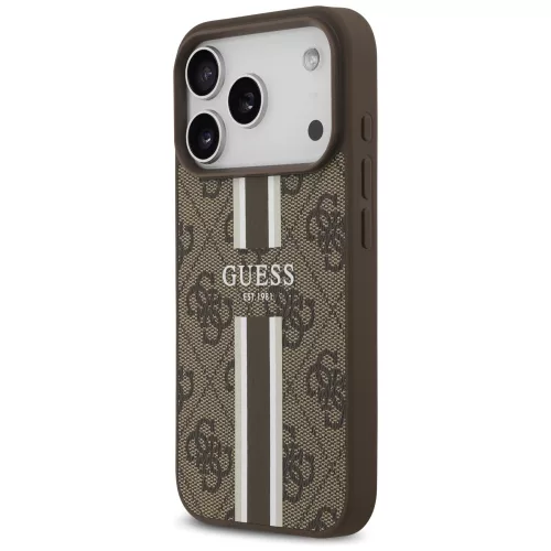 Guess - Keménytok 4G Nyomott Csíkos MagSafe (GUHMP17LP4RPSW) - iPhone 17 Pro - Barna