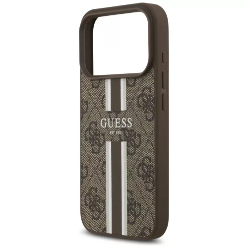 Guess - Keménytok 4G Nyomott Csíkos MagSafe (GUHMP17LP4RPSW) - iPhone 17 Pro - Barna