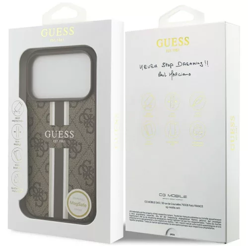 Guess - Keménytok 4G Nyomott Csíkos MagSafe (GUHMP17LP4RPSW) - iPhone 17 Pro - Barna