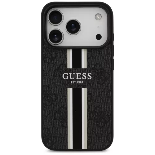 Guess - Keménytok 4G Nyomott Csíkos MagSafe (GUHMP17XP4RPSK) - iPhone 17 Pro Max - Fekete