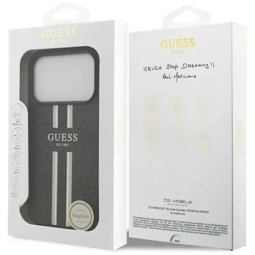 Guess - Keménytok 4G Nyomott Csíkos MagSafe (GUHMP17XP4RPSK) - iPhone 17 Pro Max - Fekete