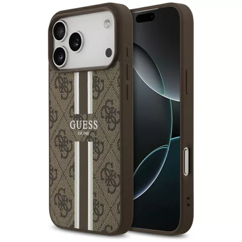 Guess - Keménytok 4G Nyomott Csíkos MagSafe (GUHMP17XP4RPSW) - iPhone 17 Pro Max - Barna