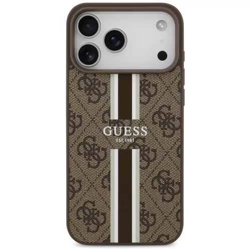 Guess - Keménytok 4G Nyomott Csíkos MagSafe (GUHMP17XP4RPSW) - iPhone 17 Pro Max - Barna