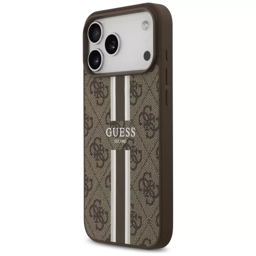 Guess - Keménytok 4G Nyomott Csíkos MagSafe (GUHMP17XP4RPSW) - iPhone 17 Pro Max - Barna
