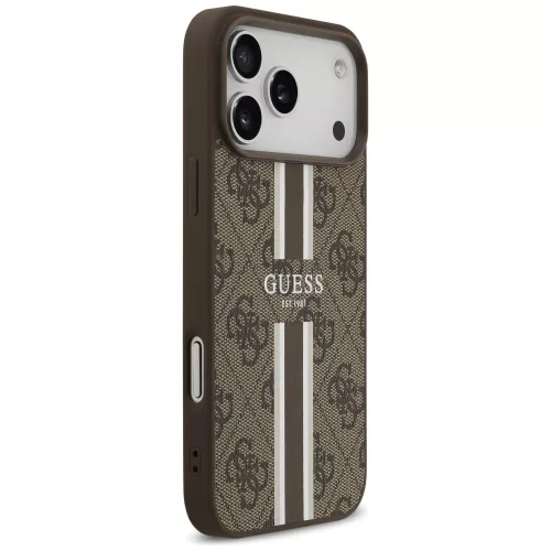 Guess - Keménytok 4G Nyomott Csíkos MagSafe (GUHMP17XP4RPSW) - iPhone 17 Pro Max - Barna