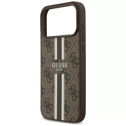 Guess - Keménytok 4G Nyomott Csíkos MagSafe (GUHMP17XP4RPSW) - iPhone 17 Pro Max - Barna