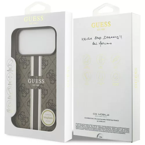 Guess - Keménytok 4G Nyomott Csíkos MagSafe (GUHMP17XP4RPSW) - iPhone 17 Pro Max - Barna