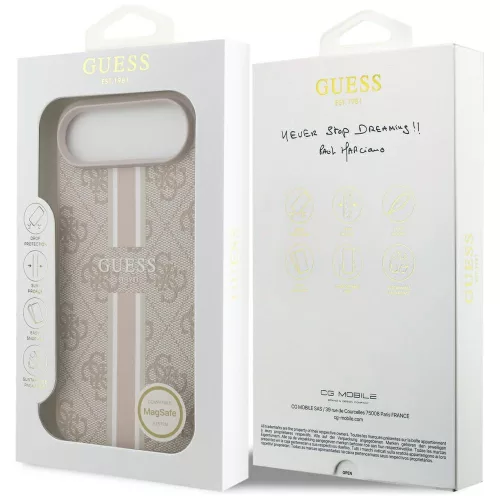 Guess - Keménytok 4G Nyomott Csíkos MagSafe (GUHMP17MP4RPSP) - iPhone 17 Air - Rózsaszín