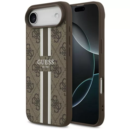 Guess - Keménytok 4G Nyomott Csíkos MagSafe (GUHMP17MP4RPSW) - iPhone 17 Air - Barna
