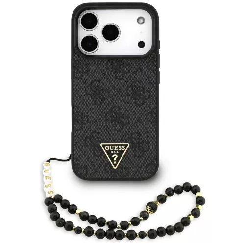 Guess - Keménytok 4G Háromszög Logó MagSafe Zsinóros Pánttal (GUHMP17LP4TSDPPSK) - iPhone 17 Pro - Fekete