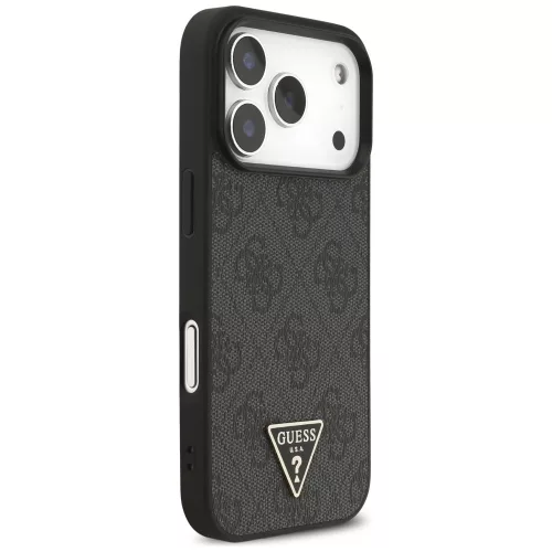 Guess - Keménytok 4G Háromszög Logó MagSafe Zsinóros Pánttal (GUHMP17LP4TSDPPSK) - iPhone 17 Pro - Fekete