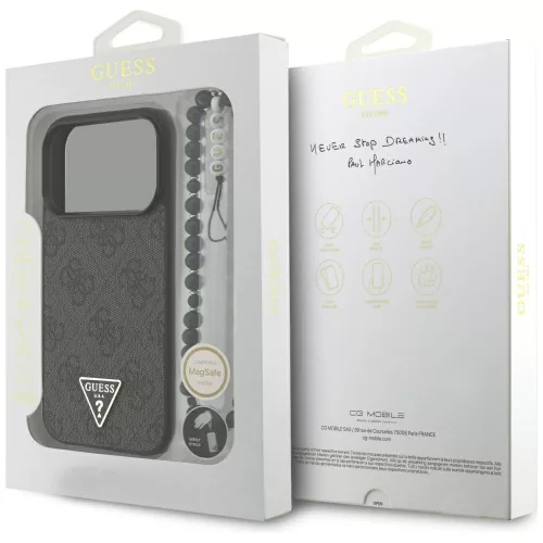 Guess - Keménytok 4G Háromszög Logó MagSafe Zsinóros Pánttal (GUHMP17LP4TSDPPSK) - iPhone 17 Pro - Fekete