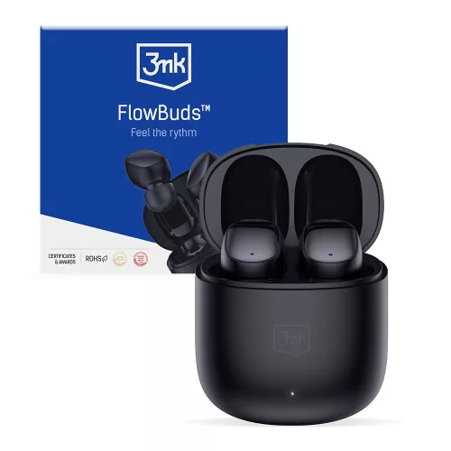 3mk - Vezeték nélküli fejhallgató FlowBuds - Bluetooth V5.3, Hi-Fi hangminőség, passzív zajszűrés, érintésvezérlés - fekete