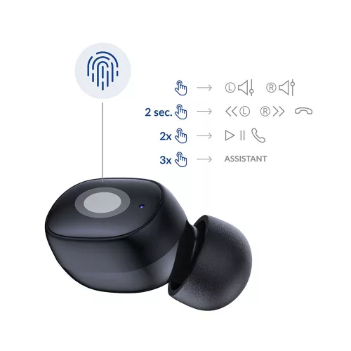 3mk - Vezeték nélküli fejhallgató FlowBuds - Bluetooth V5.3, Hi-Fi hangminőség, passzív zajszűrés, érintésvezérlés - fekete