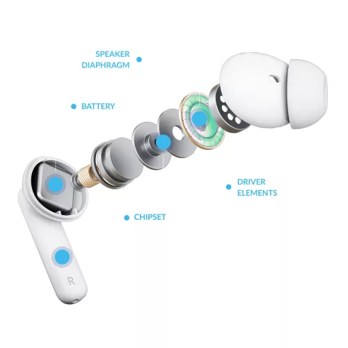 3mk - Vezeték nélküli fülhallgató LifePods - Bluetooth V5.3, ANC technológia, érintésvezérlés - fehér