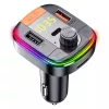 Yesido - Car Charger (Y45) - with FM Transmitter, 2xUSB-A, Type-C, LED Display, RGB Light, 18W - Black