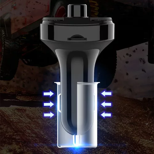 Yesido - Car Charger (Y45) - with FM Transmitter, 2xUSB-A, Type-C, LED Display, RGB Light, 18W - Black