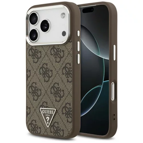 Guess - Keménytok 4G Háromszög Logó MagSafe (GUHMP17LP4TSRCMW) - iPhone 17 Pro - Barna