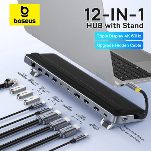 Baseus - Docking Station EliteJoy EH3 (B0114200) - USB-C to 2x HDMI, DP, 3x Type-C, 3x USB, SD/TF, RJ45, 10Gbps - Space Grey