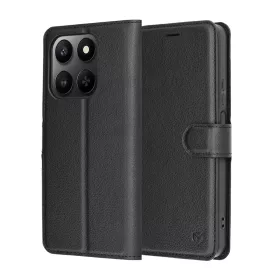   Techsuit - Leather Folio kinyitható tok - Honor 400 Smart 5G / 400 Smart 4G / X7d 4G - Fekete