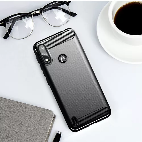 Techsuit - Carbon szilikon tok - Motorola Moto E7 Power / Moto E7i Power - Fekete