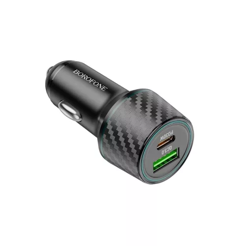 Borofone - Car Charger Brilliant (BZ21) - USB, Type-C, Fast Charge, Dual Port, PD30W, QC3.0, 48W, Built-in LED - Black