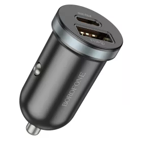   Borofone - Car Charger Scenery (BZ22) - USB, Type-C, Fast Charge, Dual Port, PD30W, QC3.0, PC, Aluminum - Black