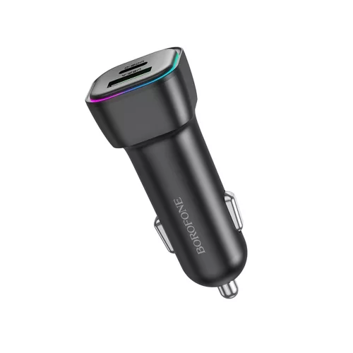 Borofone - Car Charger Trophie (BZ28A) - 1x USB, 1x Type-C, Fast Charge, Dual Port, 30W, LED, for 12-24V - Black