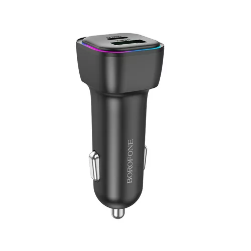 Borofone - Car Charger Trophie (BZ28A) - 1x USB, 1x Type-C, Fast Charge, Dual Port, 30W, LED, for 12-24V - Black