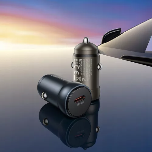 Borofone - Car Charger Fresh (BZ32) - Type-C, Fast Charge, Single Port, 30W (PD/QC/FCP/AFC), for 12-24V - Metal Gray
