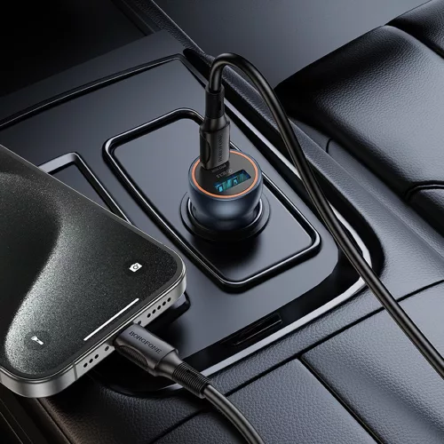 Borofone - Mini Car Charger Fresh (BZ32A) - Type-C, USB, Fast Charge, Dual Port, 30W (PD/QC), Aluminum Alloy - Metal Gray