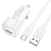 Borofone - Car Charger Cloud (BZ34) - USB-A/C Cable Included, Single Port USB-A, 18W (QC/FCP/AFC), ABS, for DC 12-24V - White