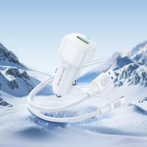Borofone - Car Charger Cloud (BZ34) - USB-A/C Cable Included, Single Port USB-A, 18W (QC/FCP/AFC), ABS, for DC 12-24V - White