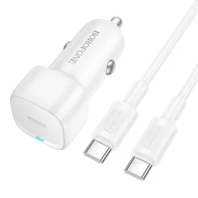   Borofone - Car Charger Cloud (BZ34A) - Type-C Cable Included, Single Port Type-C, PD20W, ABS, for DC 12-24V - White