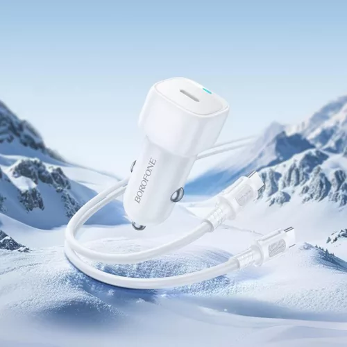 Borofone - Car Charger Cloud (BZ34A) - Type-C Cable Included, Single Port Type-C, PD20W, ABS, for DC 12-24V - White