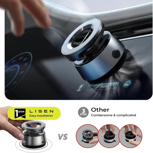 Lisen - Autós tartó A690 (YL0225060004) - Műszerfalra, Smart Suction, MagSafe, 360°, Type-C Cable, Ring, 130mAh - Space Gray